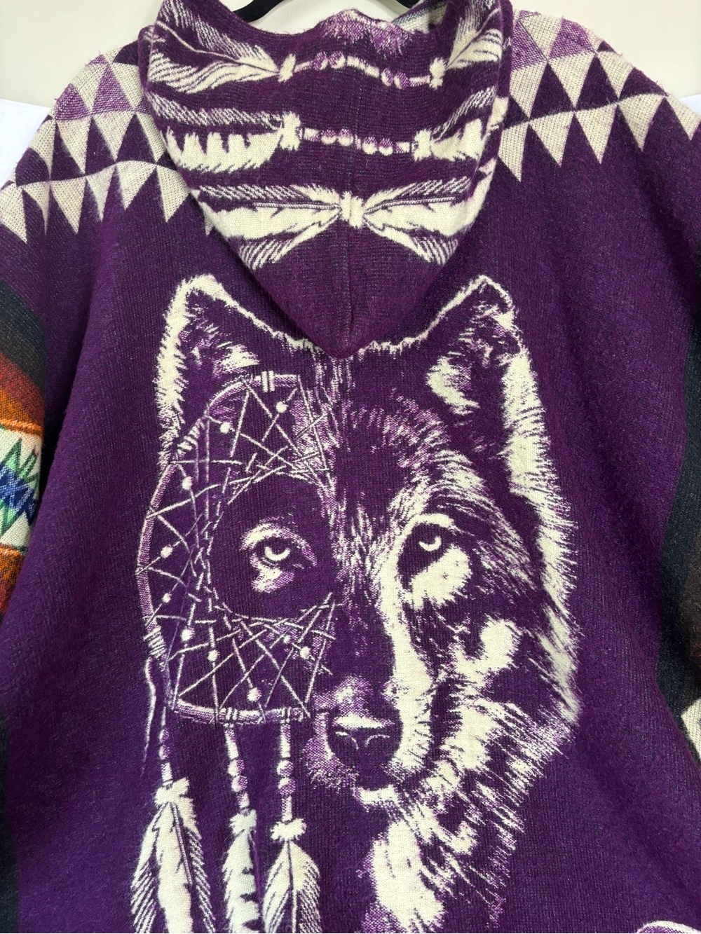Purple Wolf Dreamcatcher Hooded Poncho Sweater - Picture 7 of 12